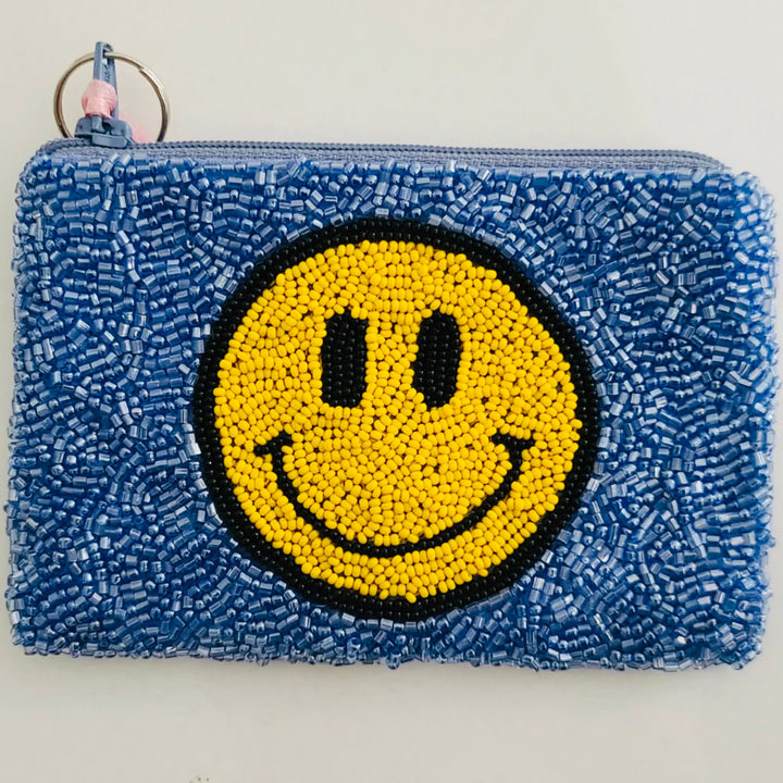 Smiley Face Zip Pouch - Blue