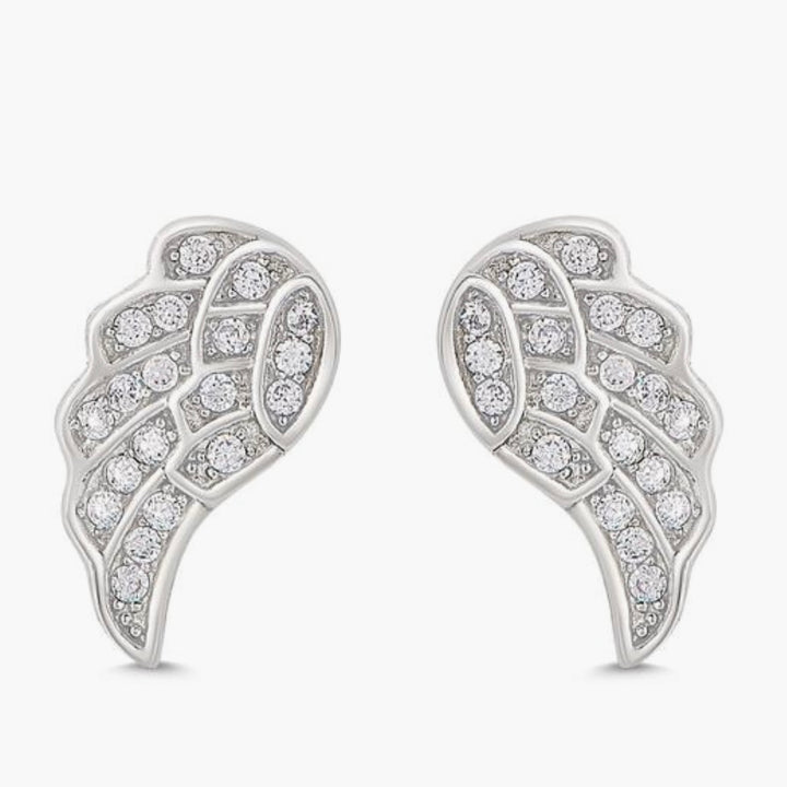 Angel Wings CZ Stud Earrings In Sterling Silver