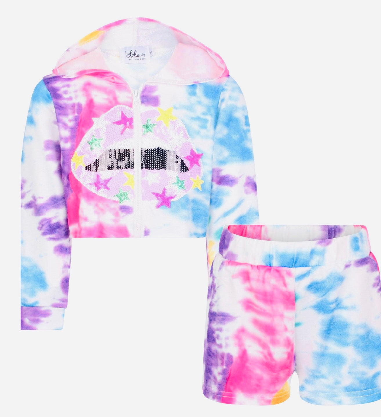 Lola & The Boys Tie Dye Lips Short Set