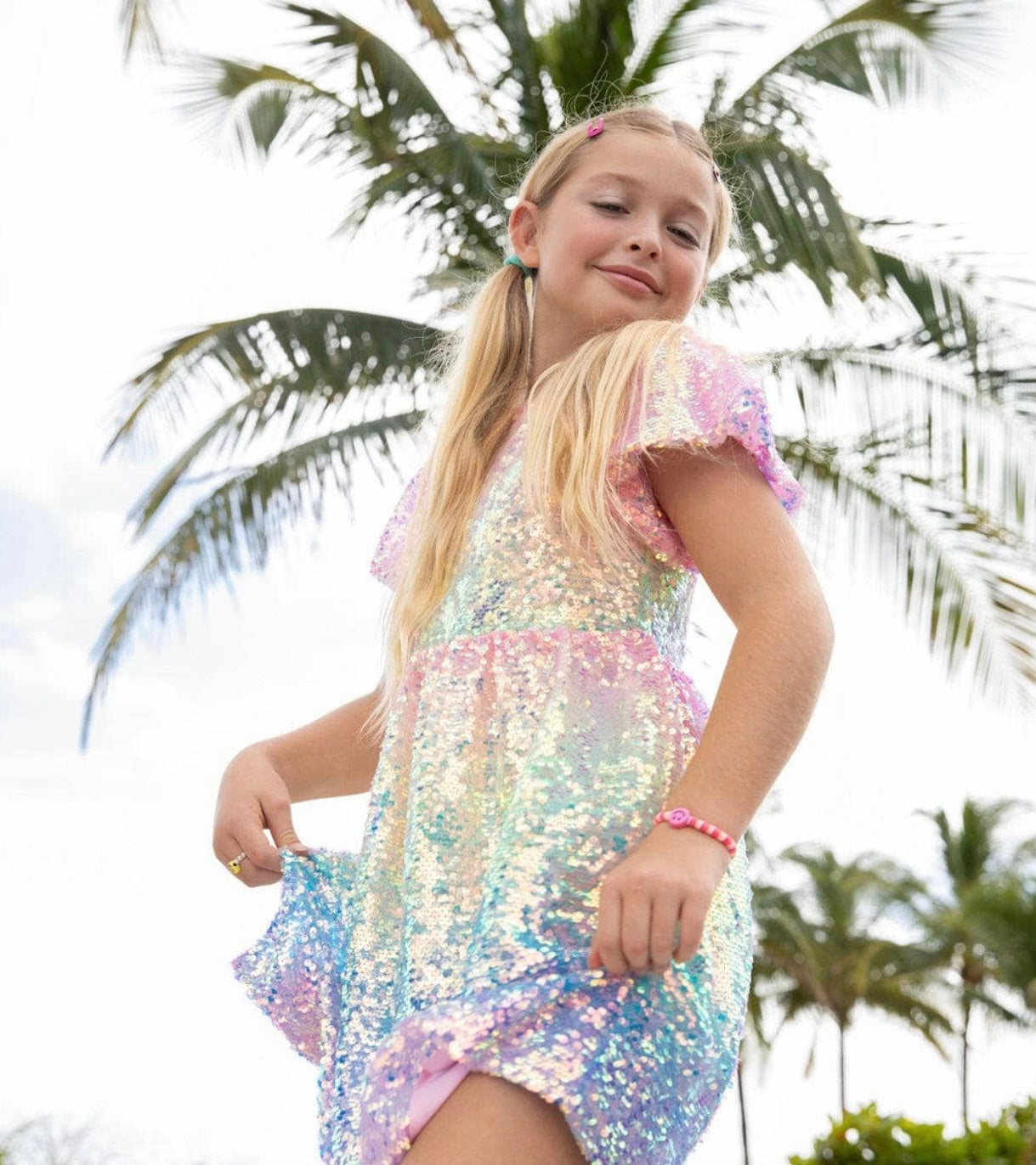 Lola & The Boys Sequin Ombre Puff Sleeve Dress