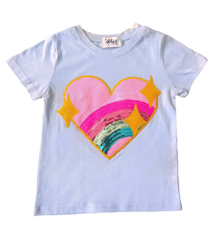 Lola & The Boys Rainbow Sparkle Heart Tee