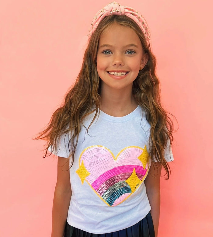 Lola & The Boys Rainbow Sparkle Heart Tee