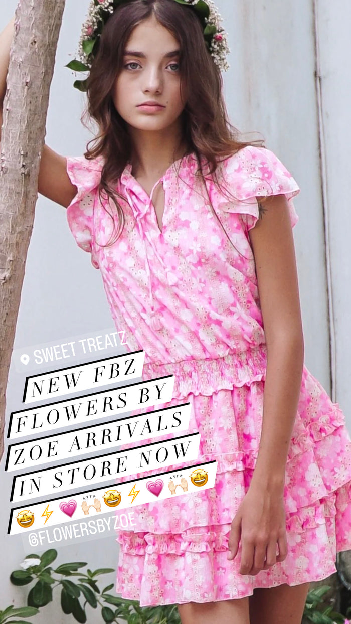 FBZ  Flowers By Zoe Girls Tween Pink Schiffli Print Dress