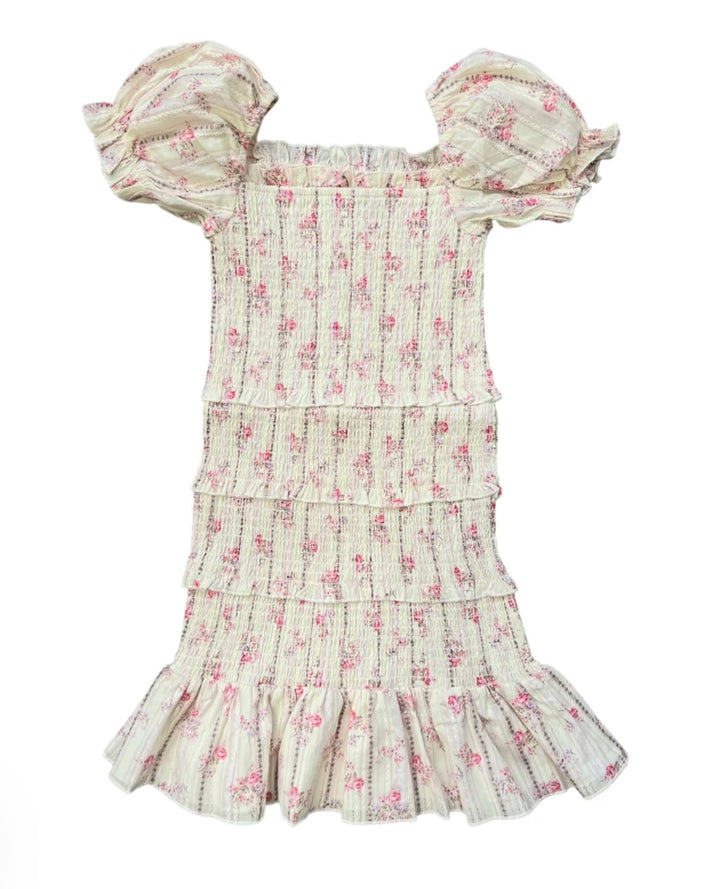 Katie J NYC  Juniors Laila Print Dress - Cream Floral Stripe