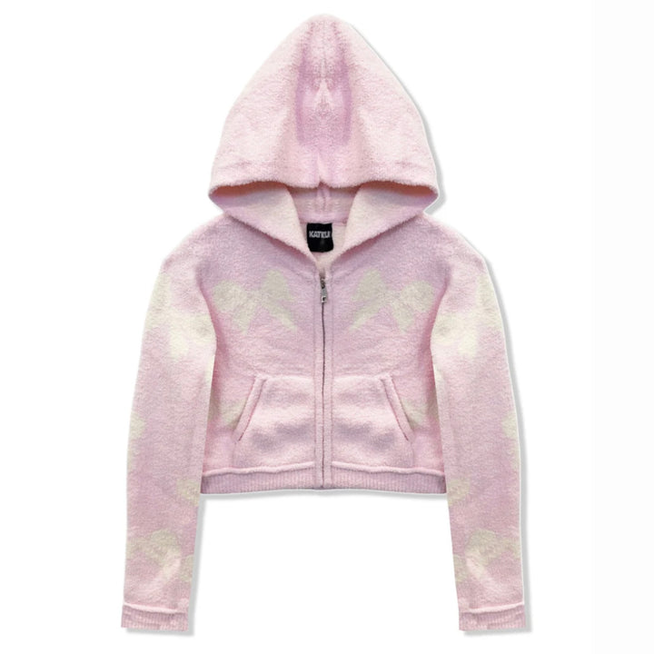 Katie J NYC  Tween Parker Zip Hoodie -  Pink Bow Intarsia Design