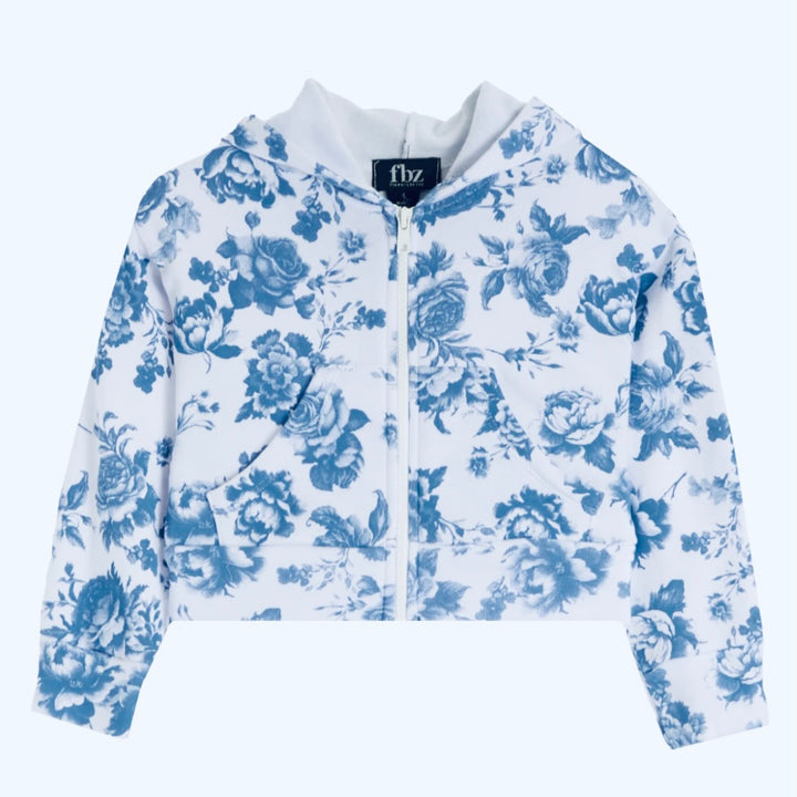 FBZ Flowers by Zoe Tween Zip Hoodie - Blue Toile