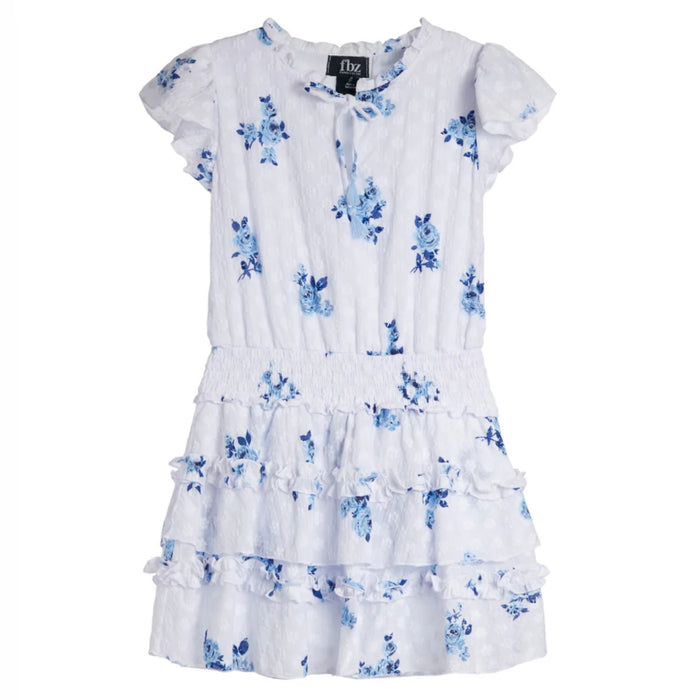 FBZ  Flowers By Zoe Girls Tween Blue Floral Eyelet Dress