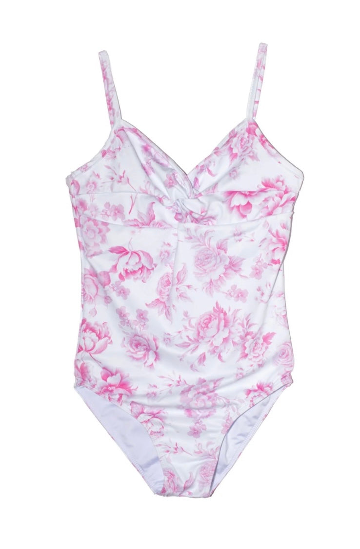 FBZ Flowers By Zoe - Agnes Twist Top One Piece Bathing Suit - Pink Toile