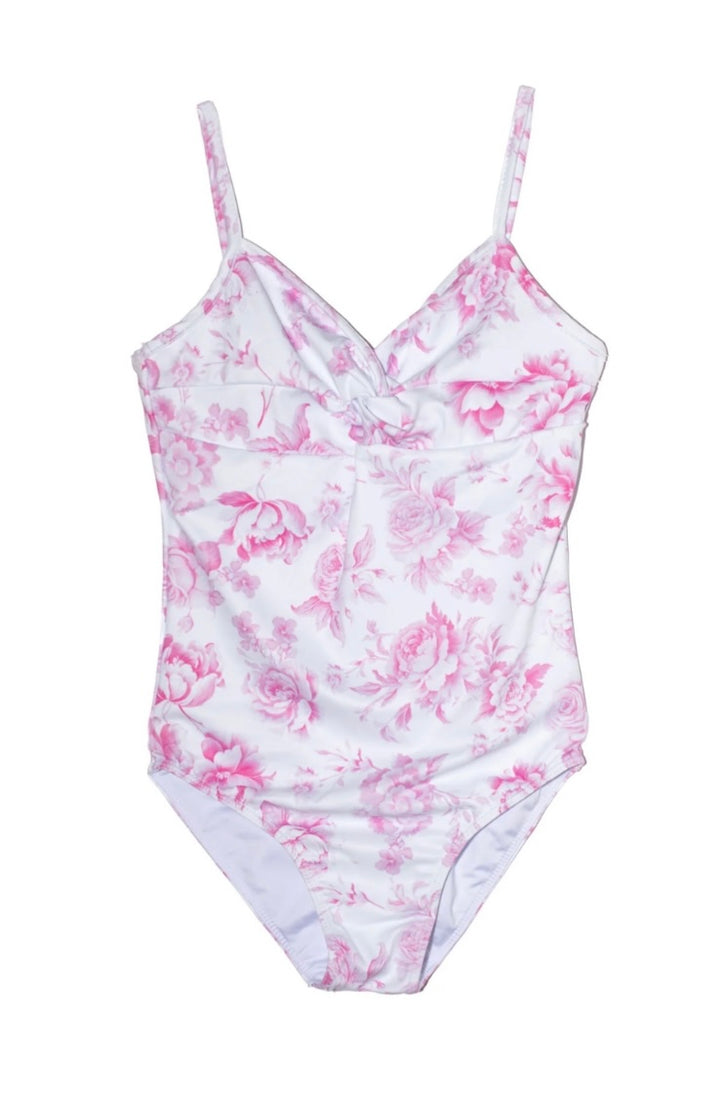 FBZ Flowers By Zoe - Agnes Twist Top One Piece Bathing Suit - Pink Toile