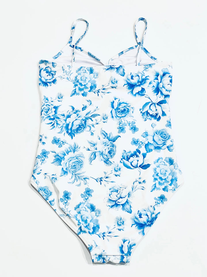 FBZ Flowers By Zoe - Agnes Twist Top One Piece Bathing Suit - Blue Toile