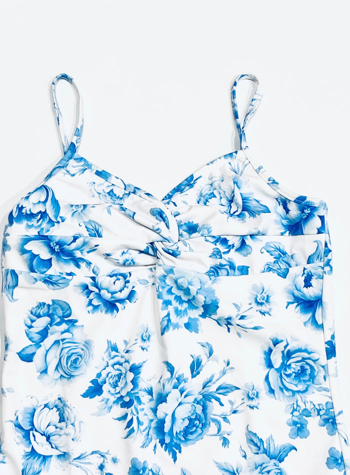 FBZ Flowers By Zoe - Agnes Twist Top One Piece Bathing Suit - Blue Toile