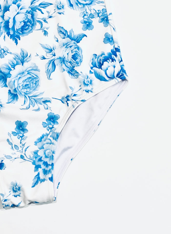 FBZ Flowers By Zoe - Agnes Twist Top One Piece Bathing Suit - Blue Toile