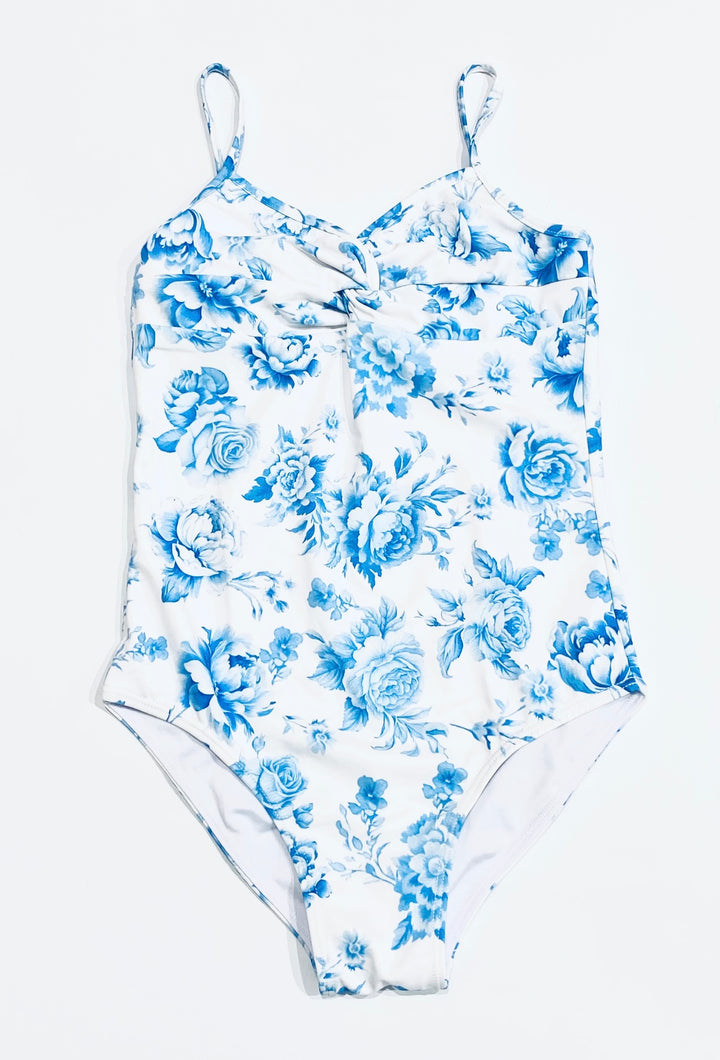FBZ Flowers By Zoe - Agnes Twist Top One Piece Bathing Suit - Blue Toile