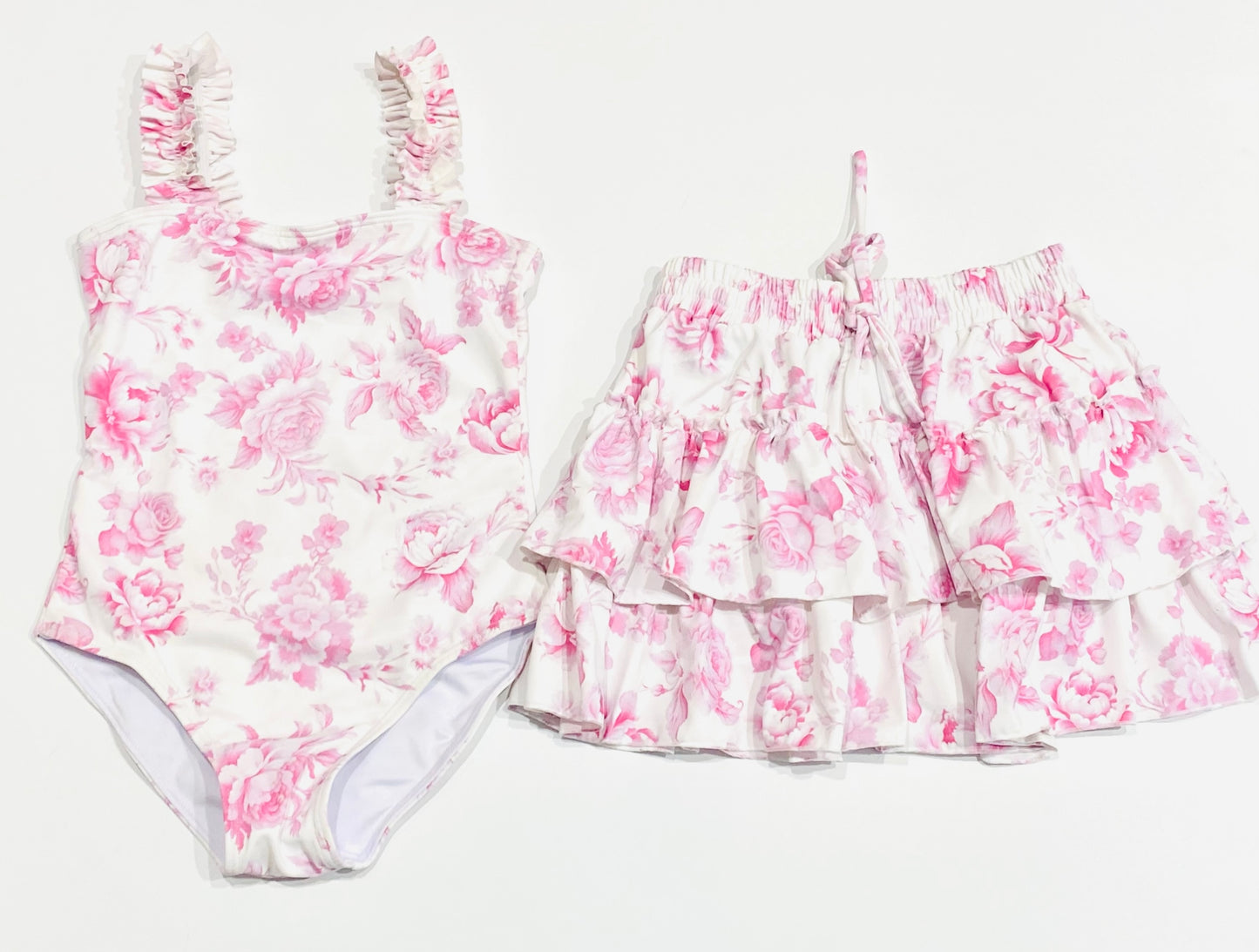 FBZ Flowers By Zoe - Girls Agnes Ruched Strap One Piece Bathing Suit - Pink Toile