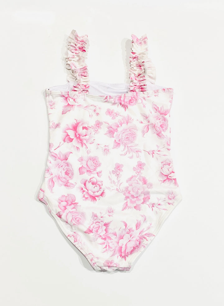 FBZ Flowers By Zoe - Girls Agnes Ruched Strap One Piece Bathing Suit - Pink Toile