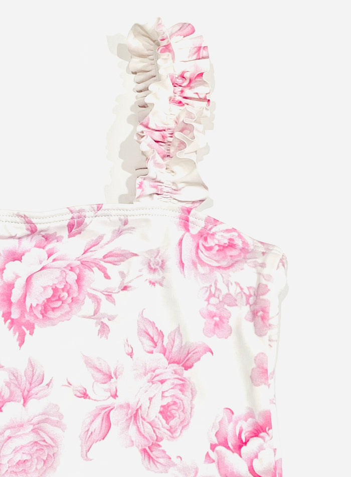 FBZ Flowers By Zoe - Girls Agnes Ruched Strap One Piece Bathing Suit - Pink Toile