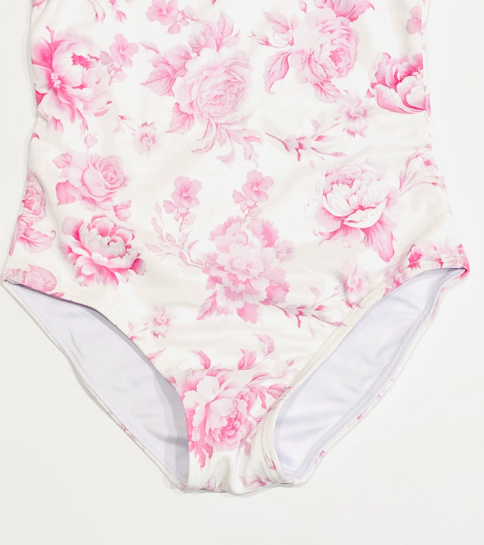 FBZ Flowers By Zoe - Girls Agnes Ruched Strap One Piece Bathing Suit - Pink Toile