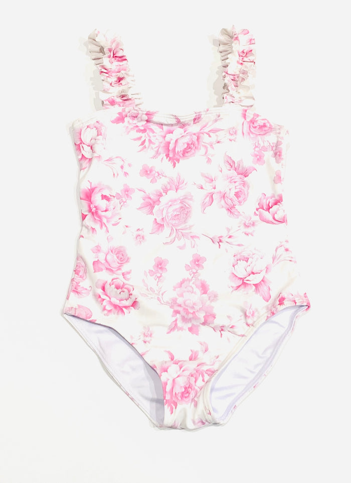 FBZ Flowers By Zoe - Girls Agnes Ruched Strap One Piece Bathing Suit - Pink Toile