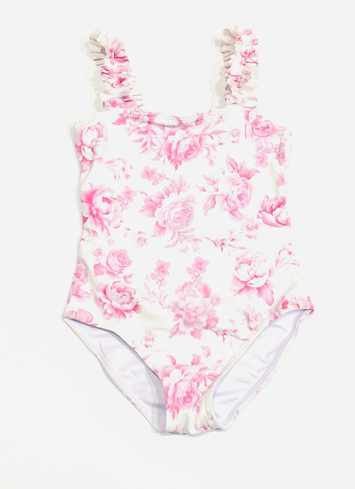 FBZ Flowers By Zoe - Girls Agnes Ruched Strap One Piece Bathing Suit - Pink Toile