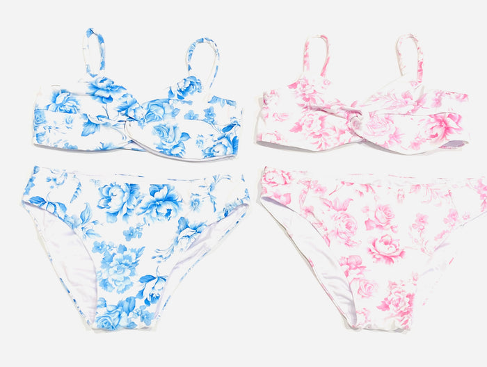FBZ Flowers By Zoe - Agnes Twist Top Bikini - Blue Toile / Pink Toile