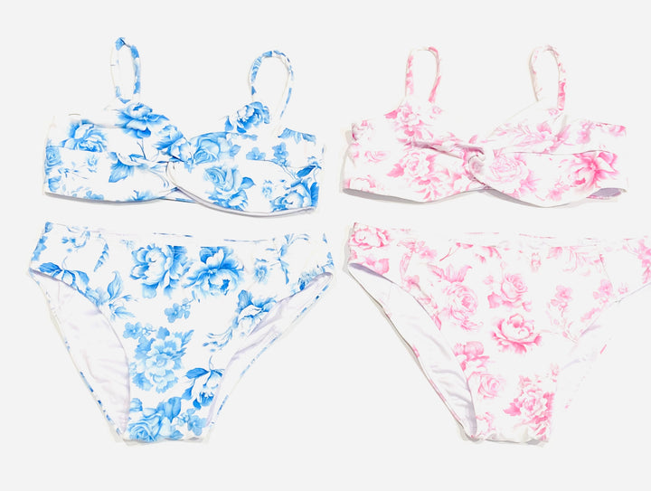 FBZ Flowers By Zoe - Agnes Twist Top Bikini - Blue Toile / Pink Toile