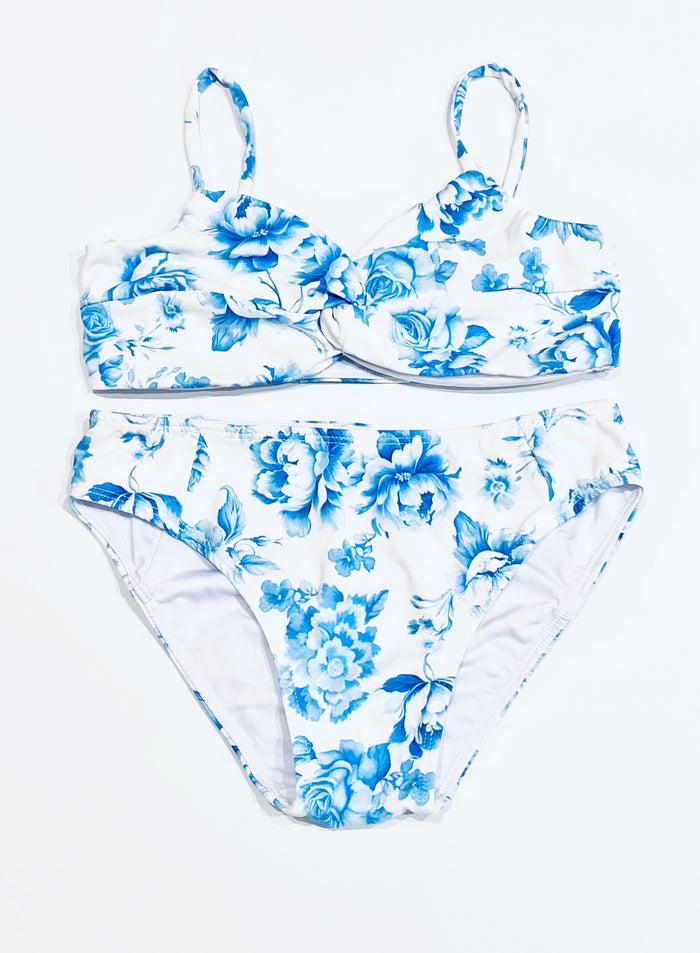 FBZ Flowers By Zoe - Agnes Twist Top Bikini - Blue Toile / Pink Toile