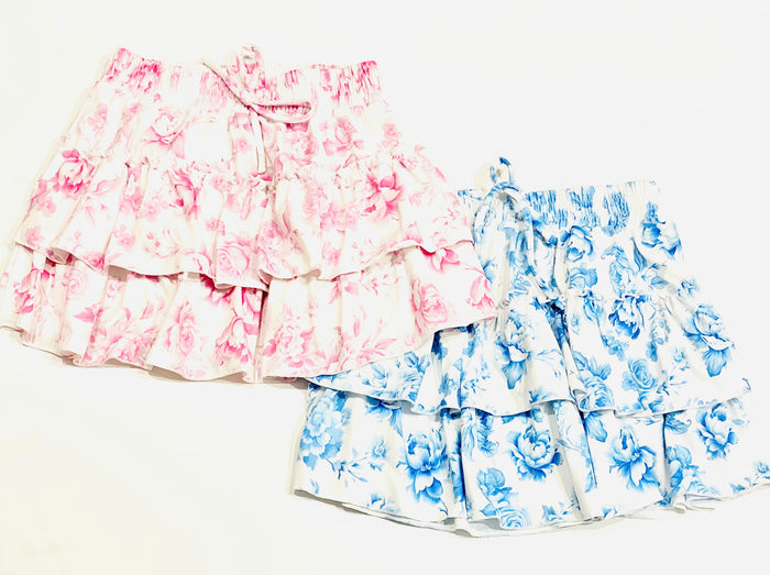 FBZ Flowers By Zoe - 2 Tier Agnes Skirt - Blue Toile / Pink Toile