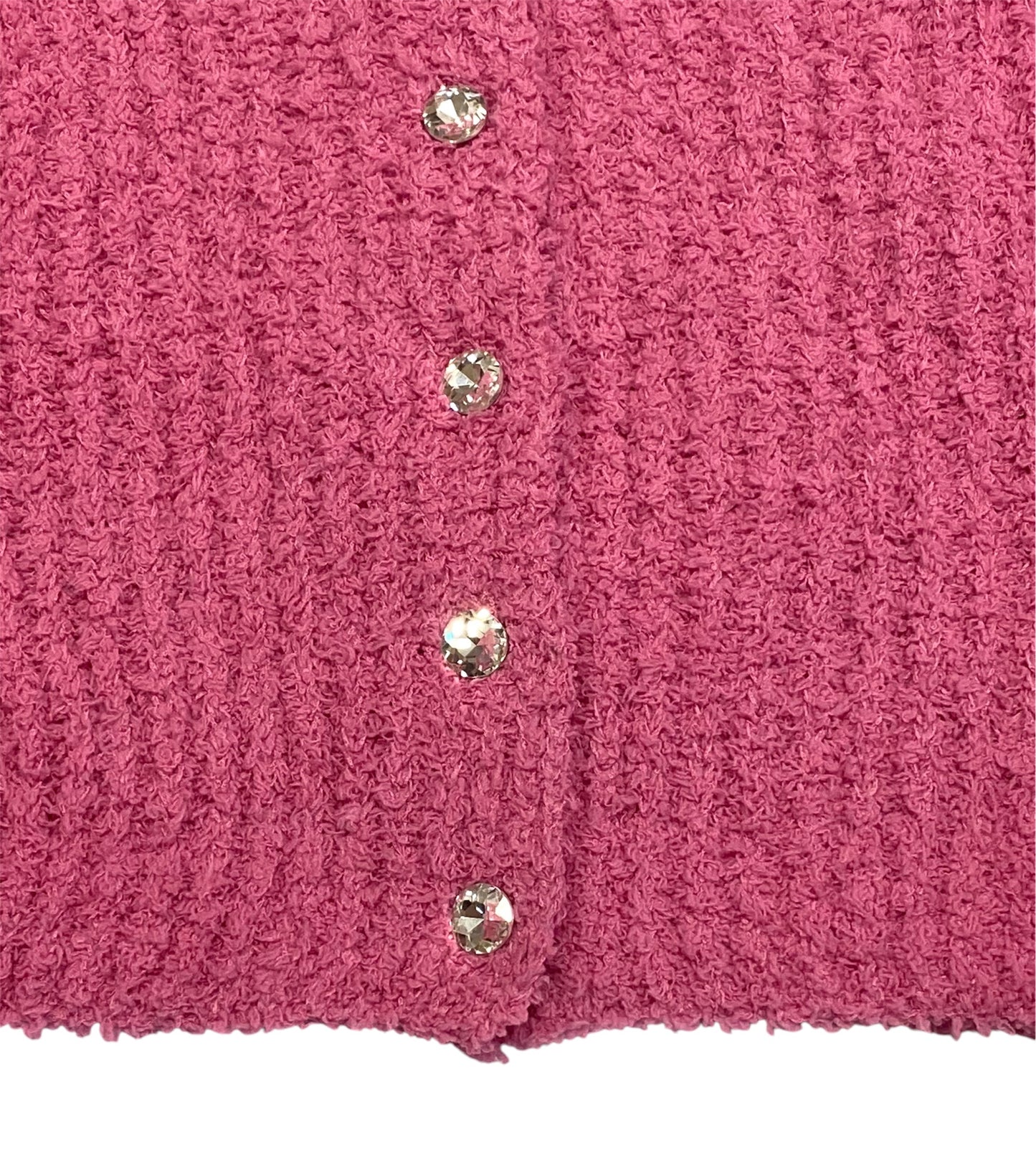 FBZ Flowers By Zoe Tween Jewel Button Plush Cardi - White & PInk