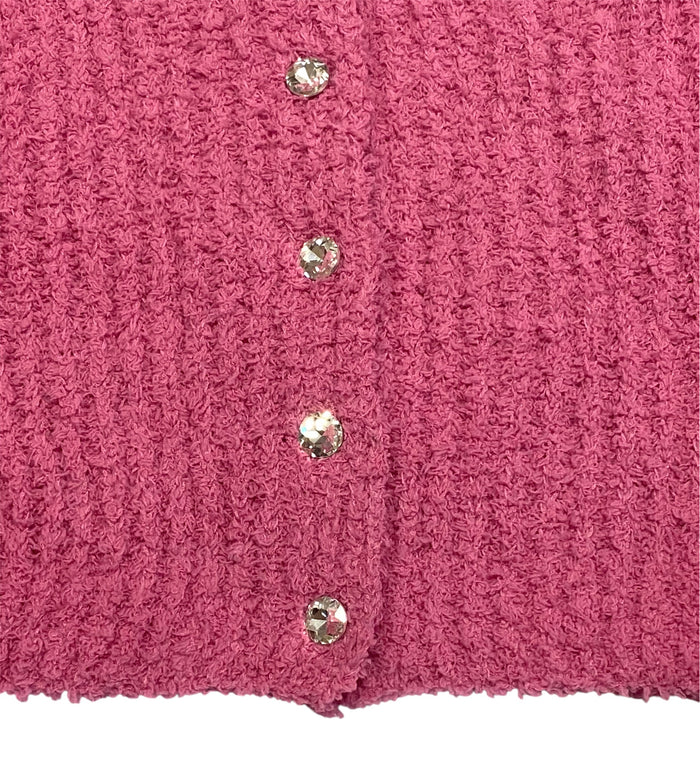 FBZ Flowers By Zoe Tween Jewel Button Plush Cardi - White & PInk