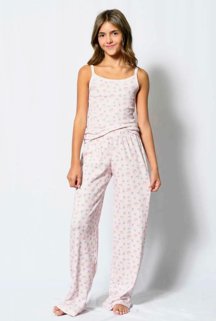 Katie J NYC  Girls Tween Marina Printed Pointelle Pant - Perfect Petals