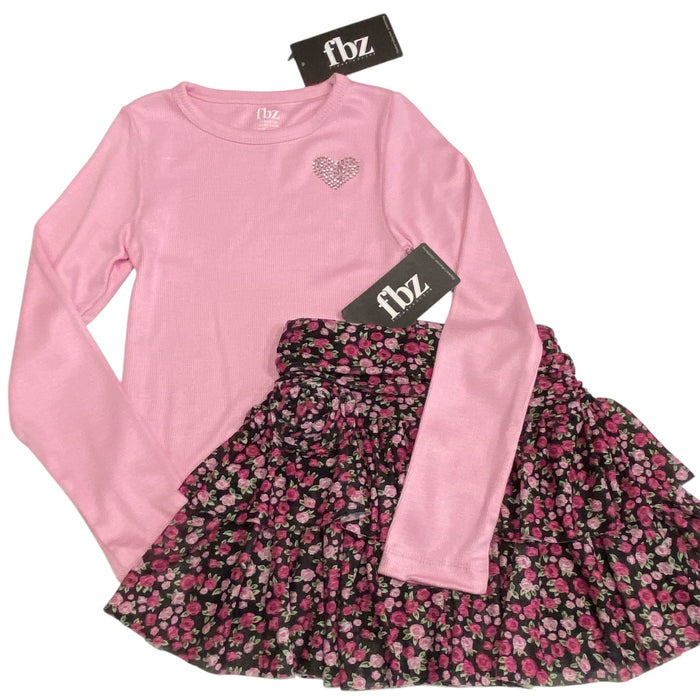 FBZ Flowers by Zoe Girls 4-6X Tiered Pink Ditsy Floral Mesh Skirt Set