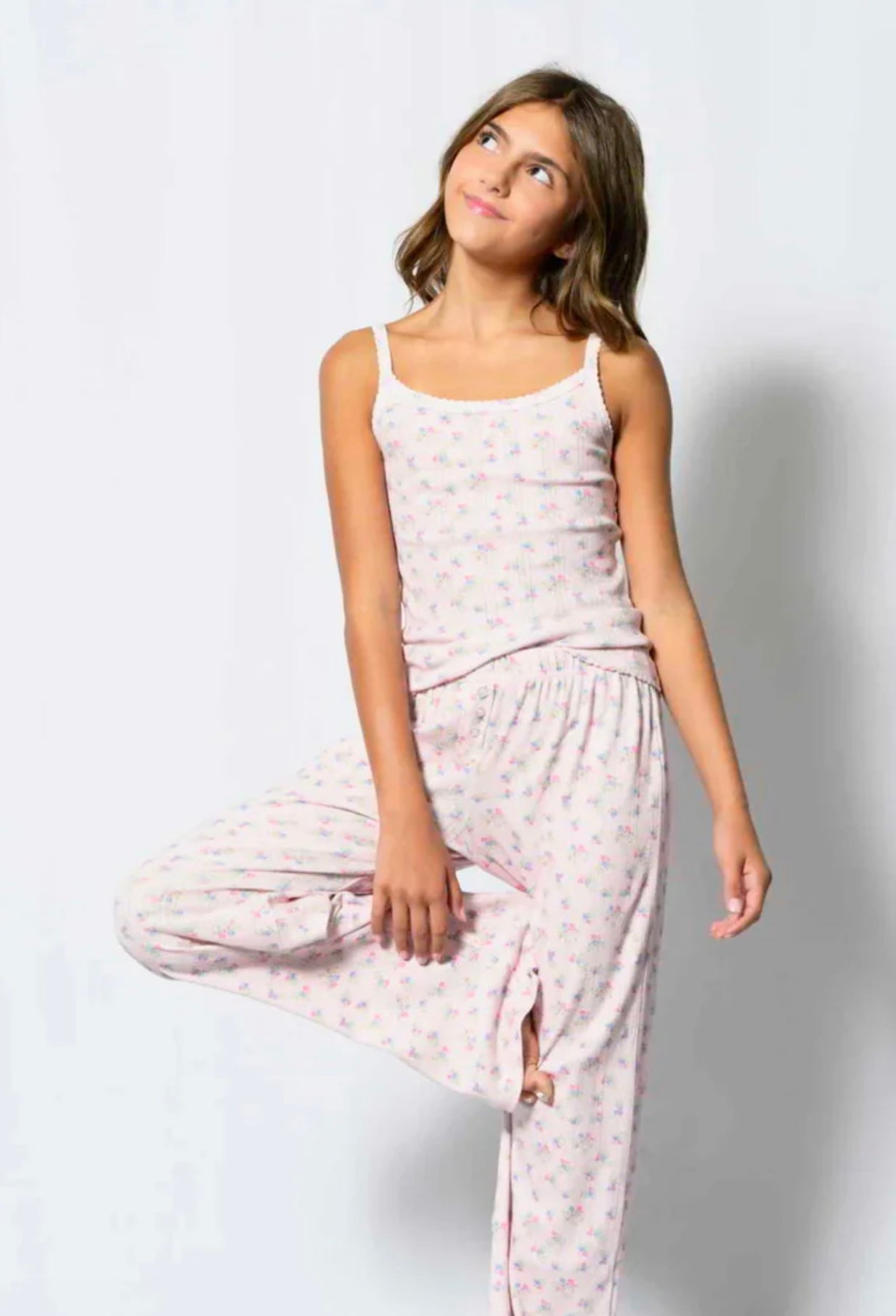 Katie J NYC  Girls Tween Marina Printed Pointelle Cami - Perfect Petals