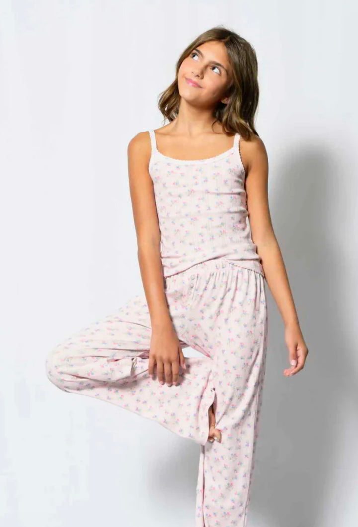 Katie J NYC  Girls Tween Marina Printed Pointelle Cami - Perfect Petals