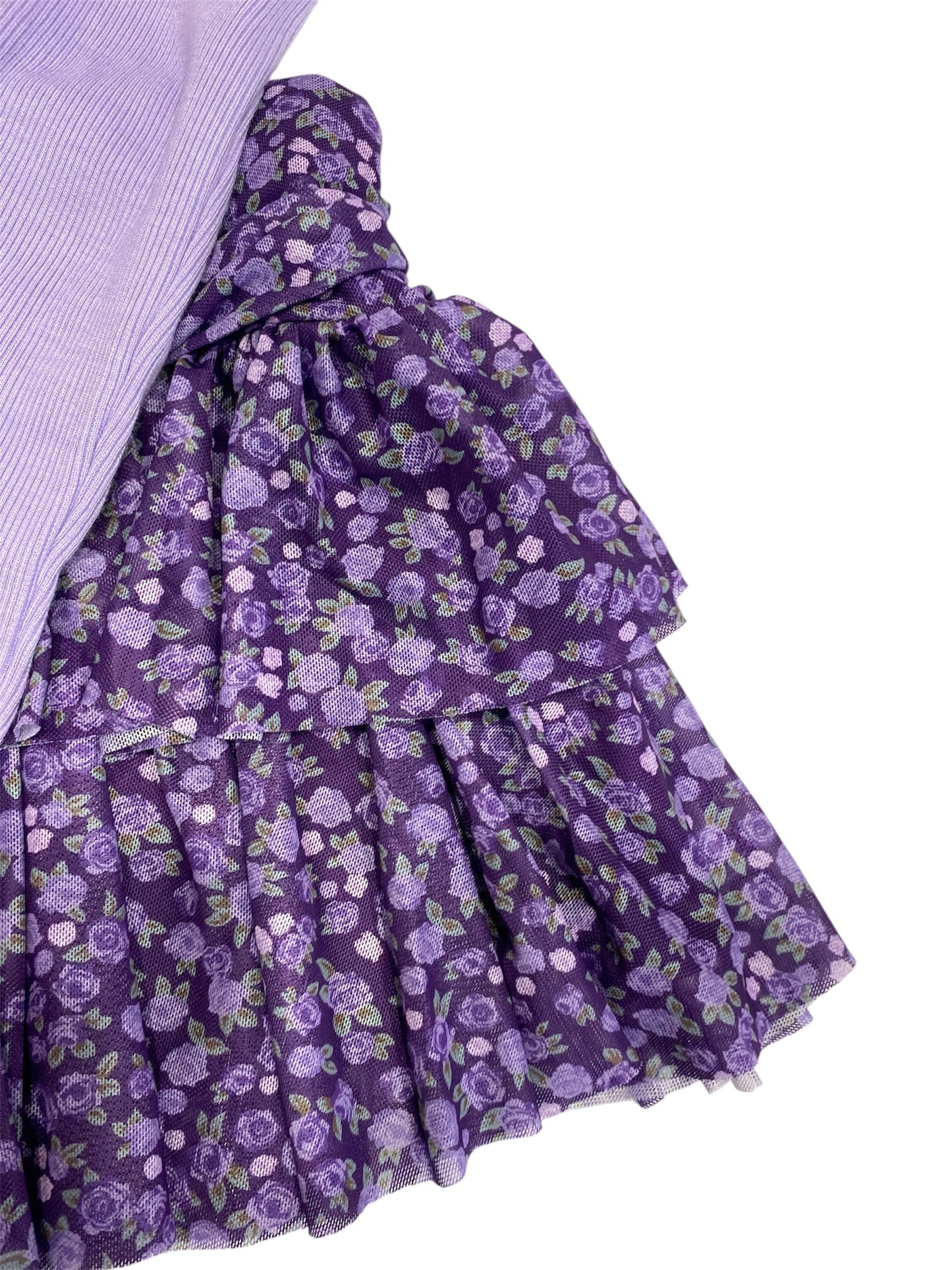 FBZ Flowers by Zoe Girls 4-6X Tiered Purple Ditsy Floral Mesh Skirt Set