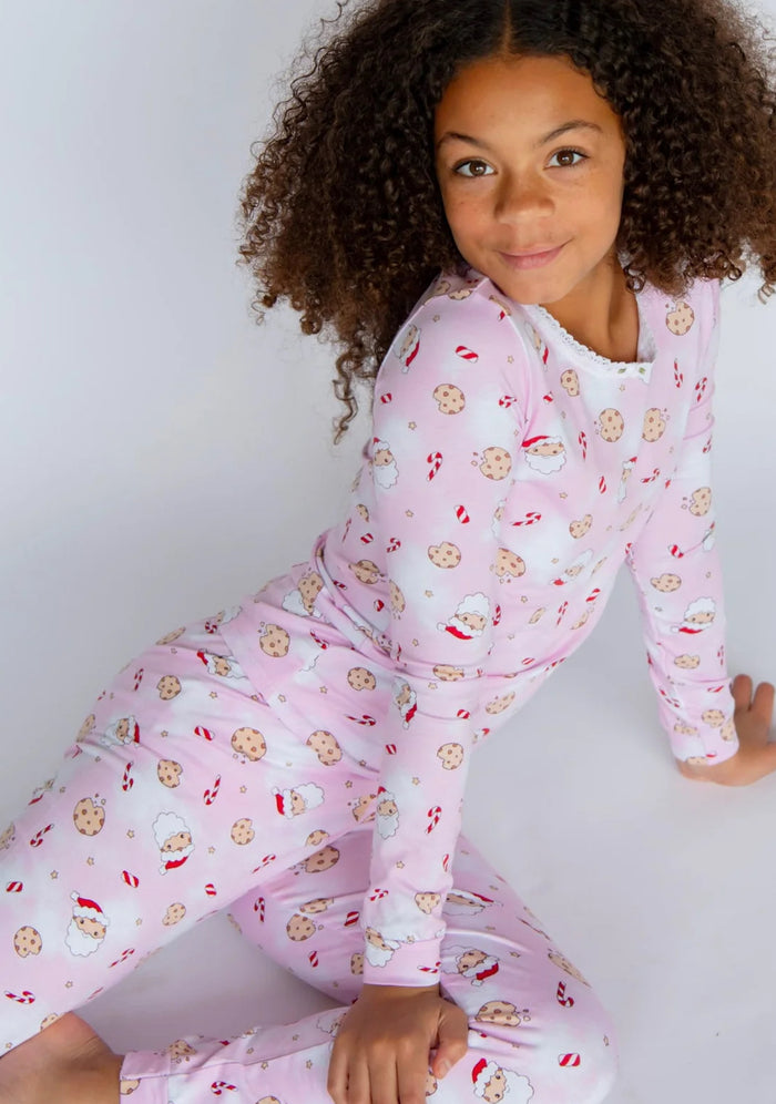 Esme - Girls Pink Santa Cookie Pajama Set