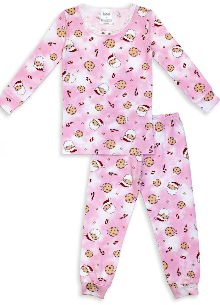 Esme - Girls Pink Santa Cookie Pajama Set