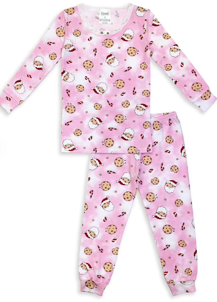Esme - Girls Pink Santa Cookie Pajama Set