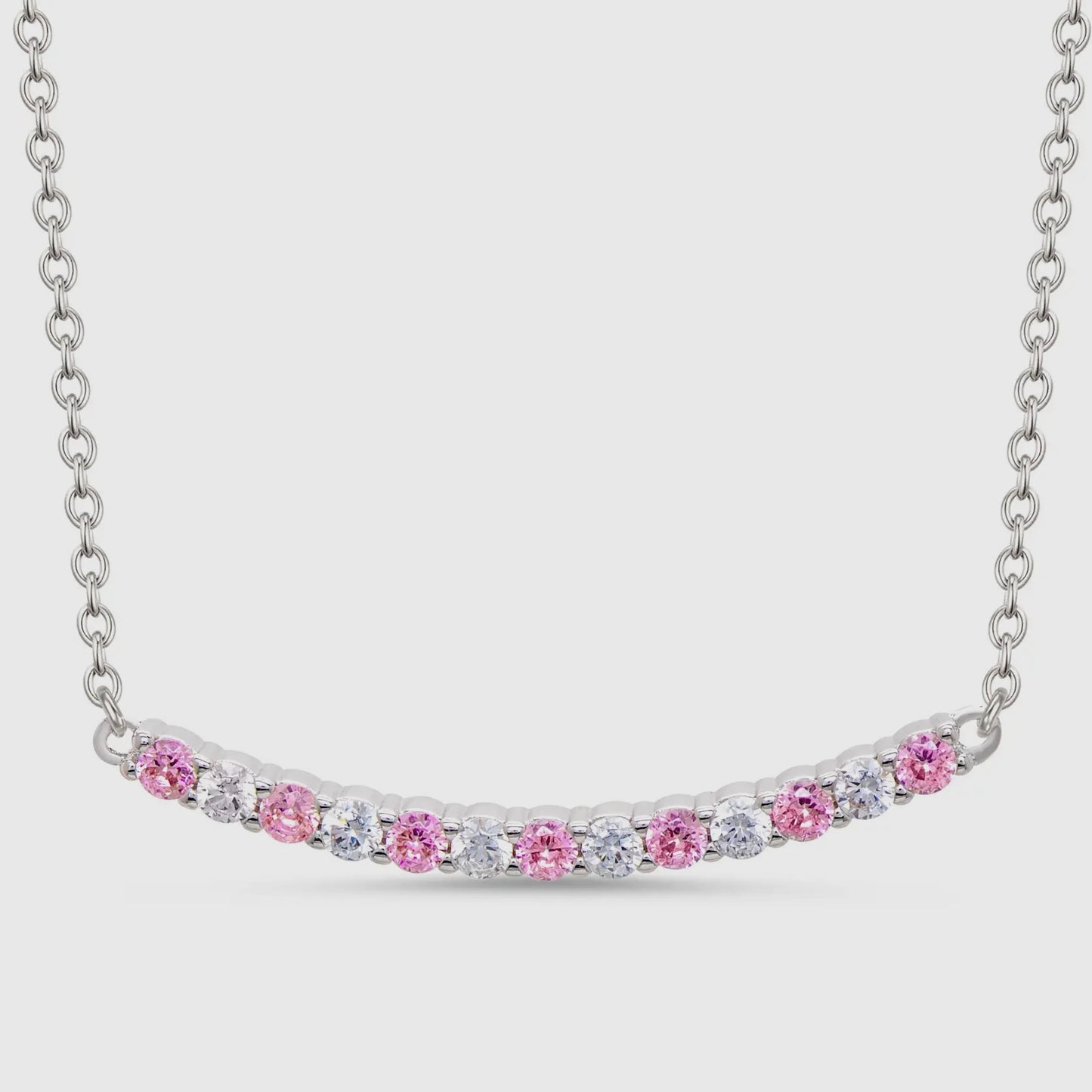 Girls Crew - CZ Bar Necklace - Pink & White