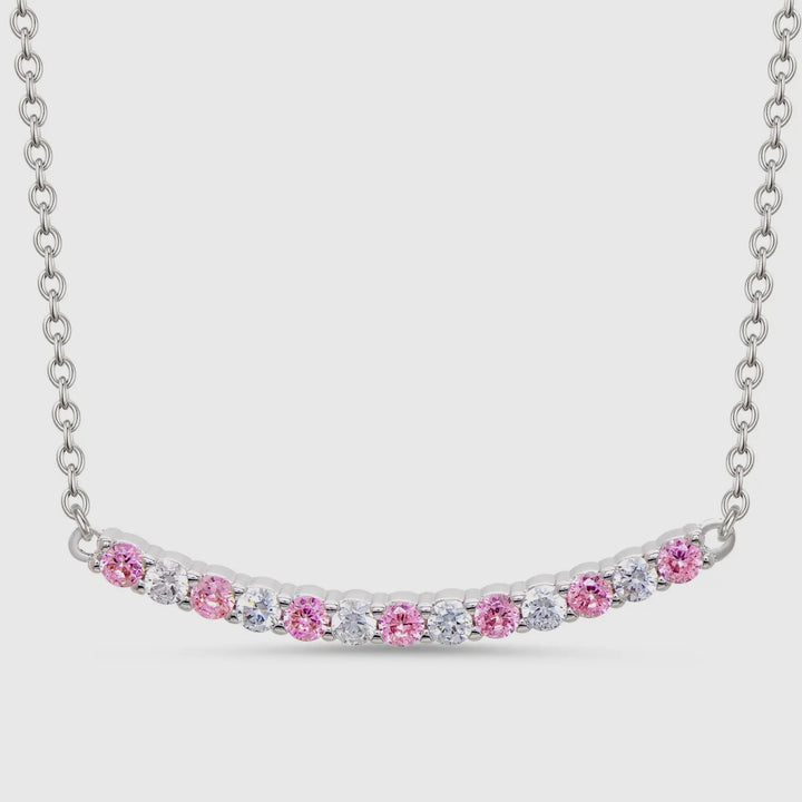 Girls Crew - CZ Bar Necklace - Pink & White