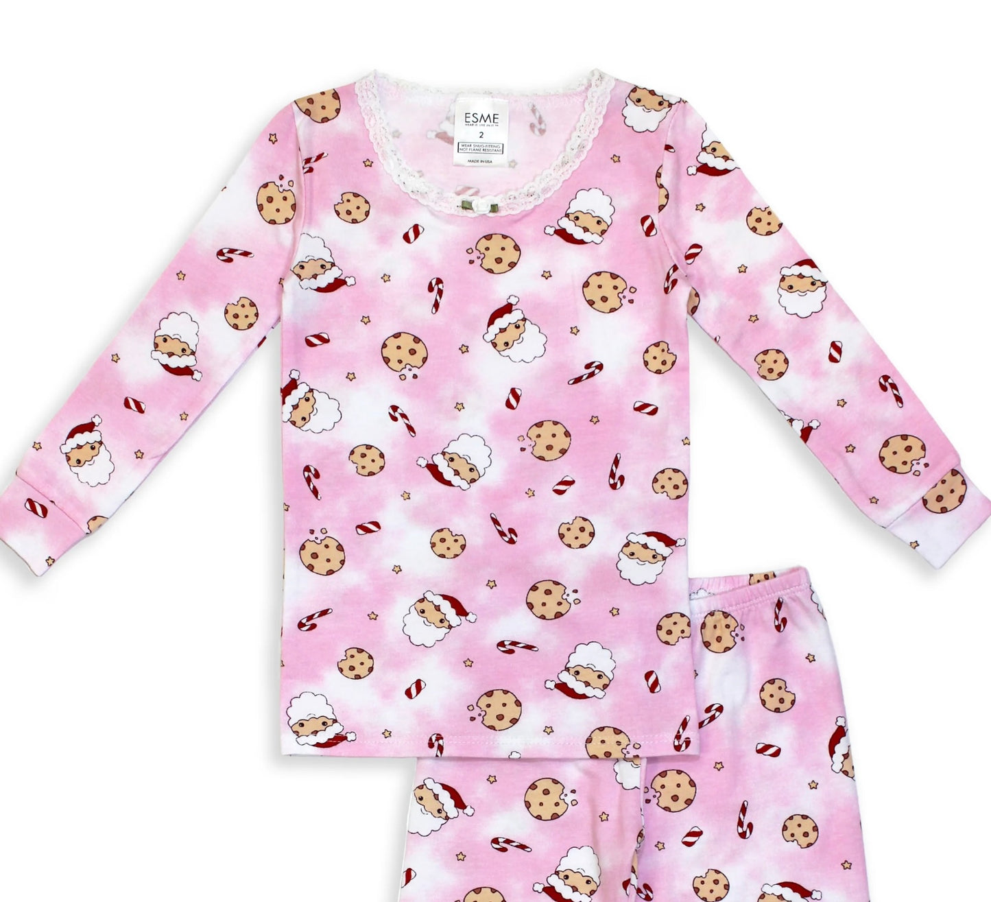 Esme - Girls Pink Santa Cookie Pajama Set
