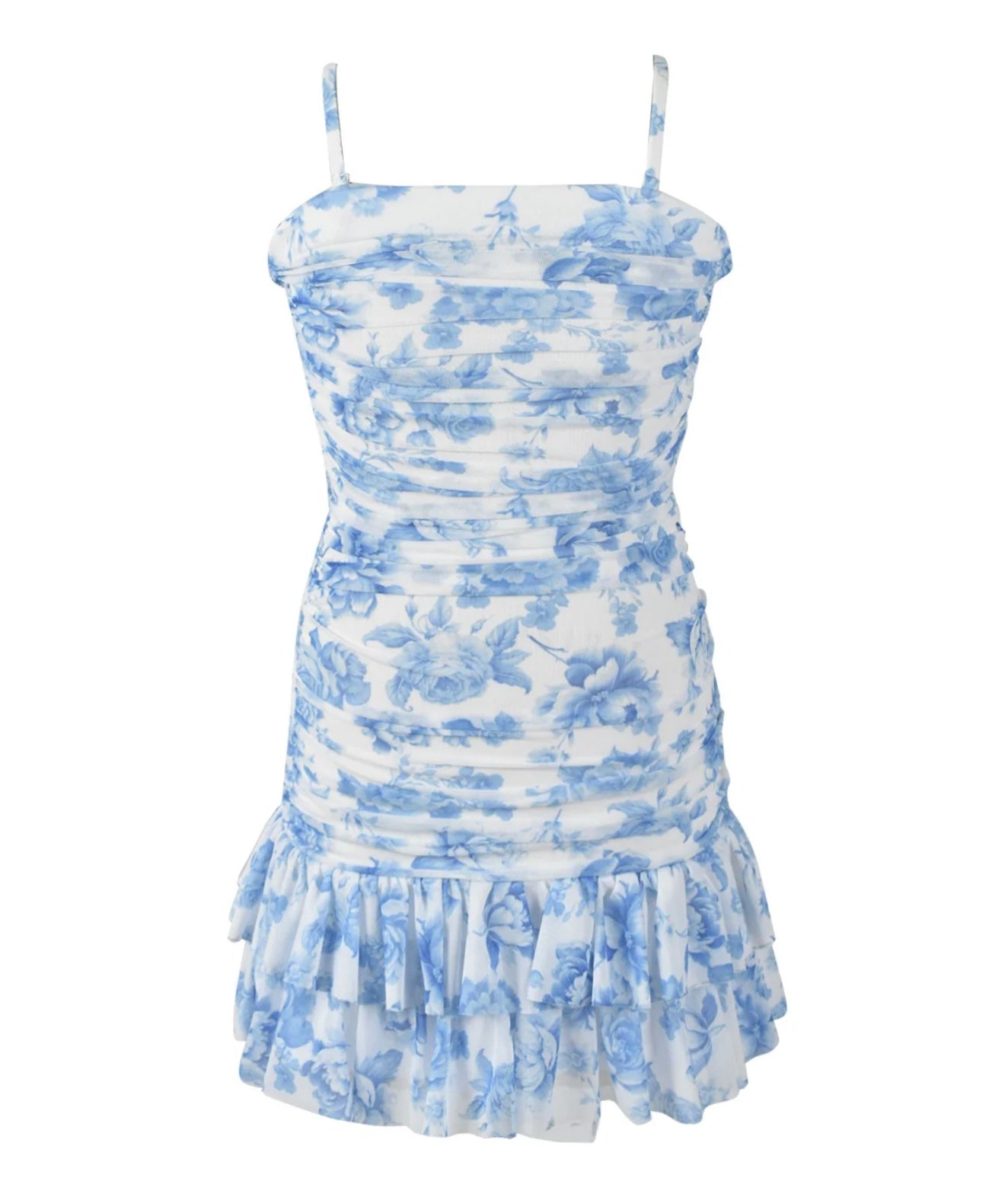 FBZ Flowers By Zoe Tween Blue Toile Net Shirred Dress