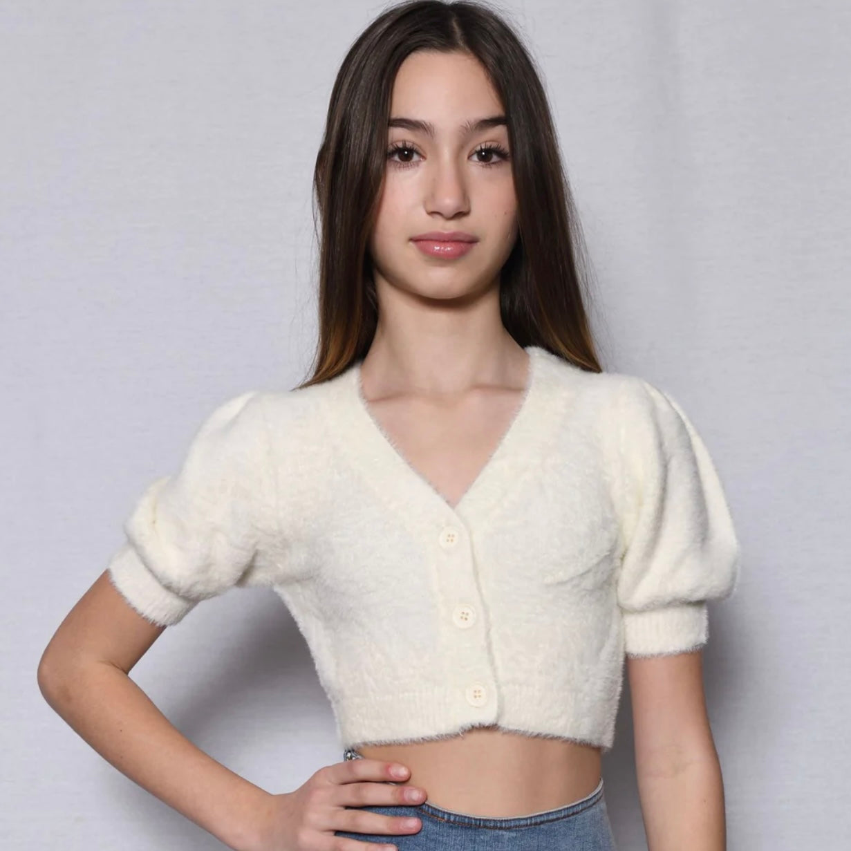 Katie J NYC  Tween Mara Puff Sleeve Sweater - White/Off White