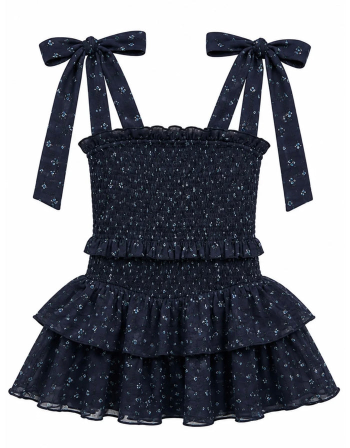 Katie J NYC  Tween Emerson Dress - Evening Blue Garden Bloom