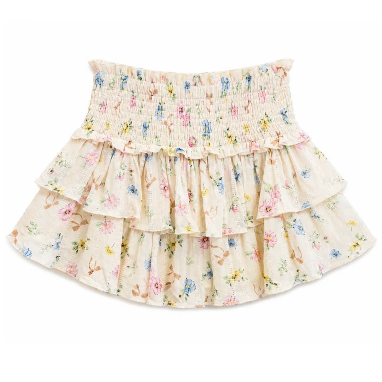 Katie J NYC Girls Tween Melody Printed Drop Waist Lace Trim Skirt - Cream Tossed Floral