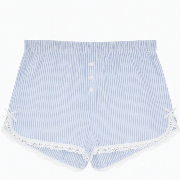 Katie J NYC  Girls Tween Caprice Stripe Lace Trimmed Lounge Short - Blue Stripe