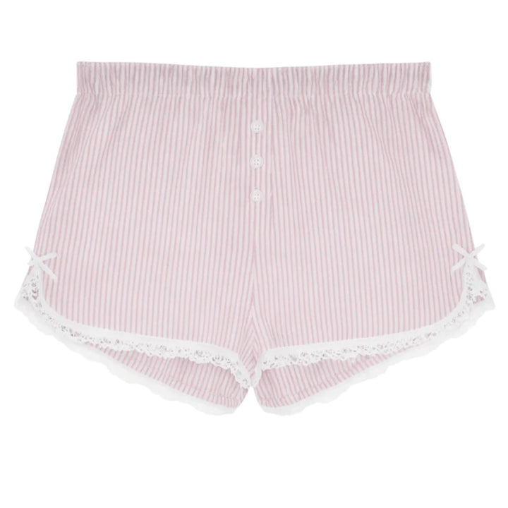 Katie J NYC  Girls Tween Caprice Stripe Lace Trimmed Lounge Short - Pink Stripe