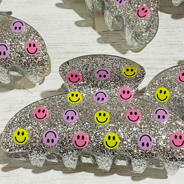 Glitter Multi Mini Smileys Hair Claw Clip