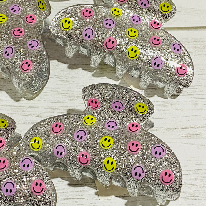 Glitter Multi Mini Smileys Hair Claw Clip