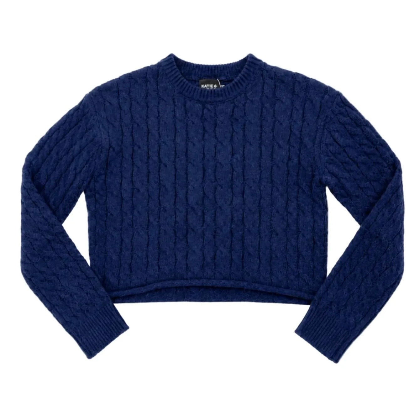 Katie J NYC Girls Tween Briar Cable Sweater - Cream & Evening Blue