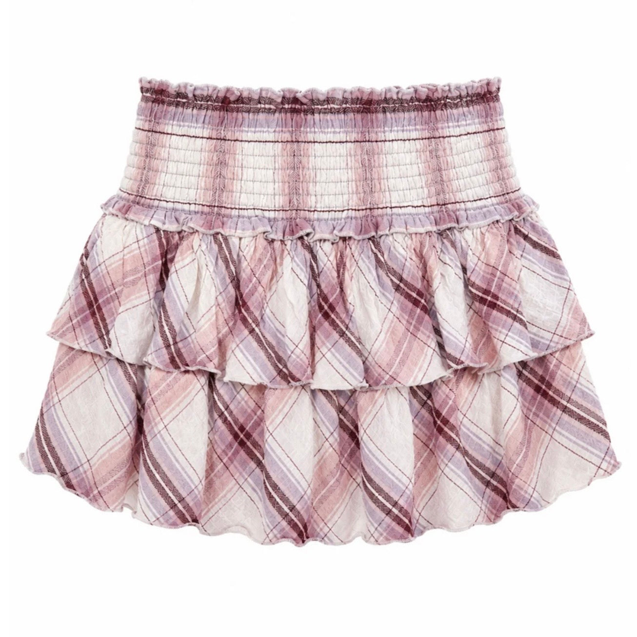 Katie J NYC  Girls Tween Bianca Sheer Printed Tiered Ruffle Skirt - Soft Blush Plaid